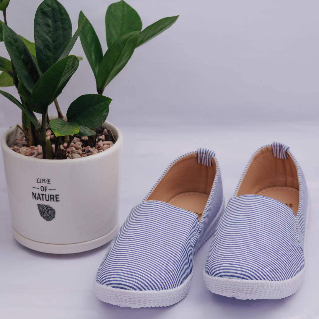 [HCM]GIÀY LƯỜI NỮ SỌC XANH NHÍ