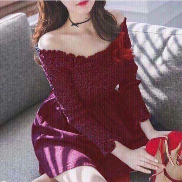[HCM]Đầm đỏ trễ vai smocking - Đầm nữ dự tiệc dạo phố dễ thương