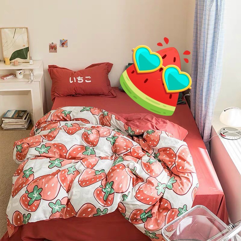 Trọn Bộ 4 Món Cotton Poly Nhập Mẫu QUẢ DÂU ĐỎ
