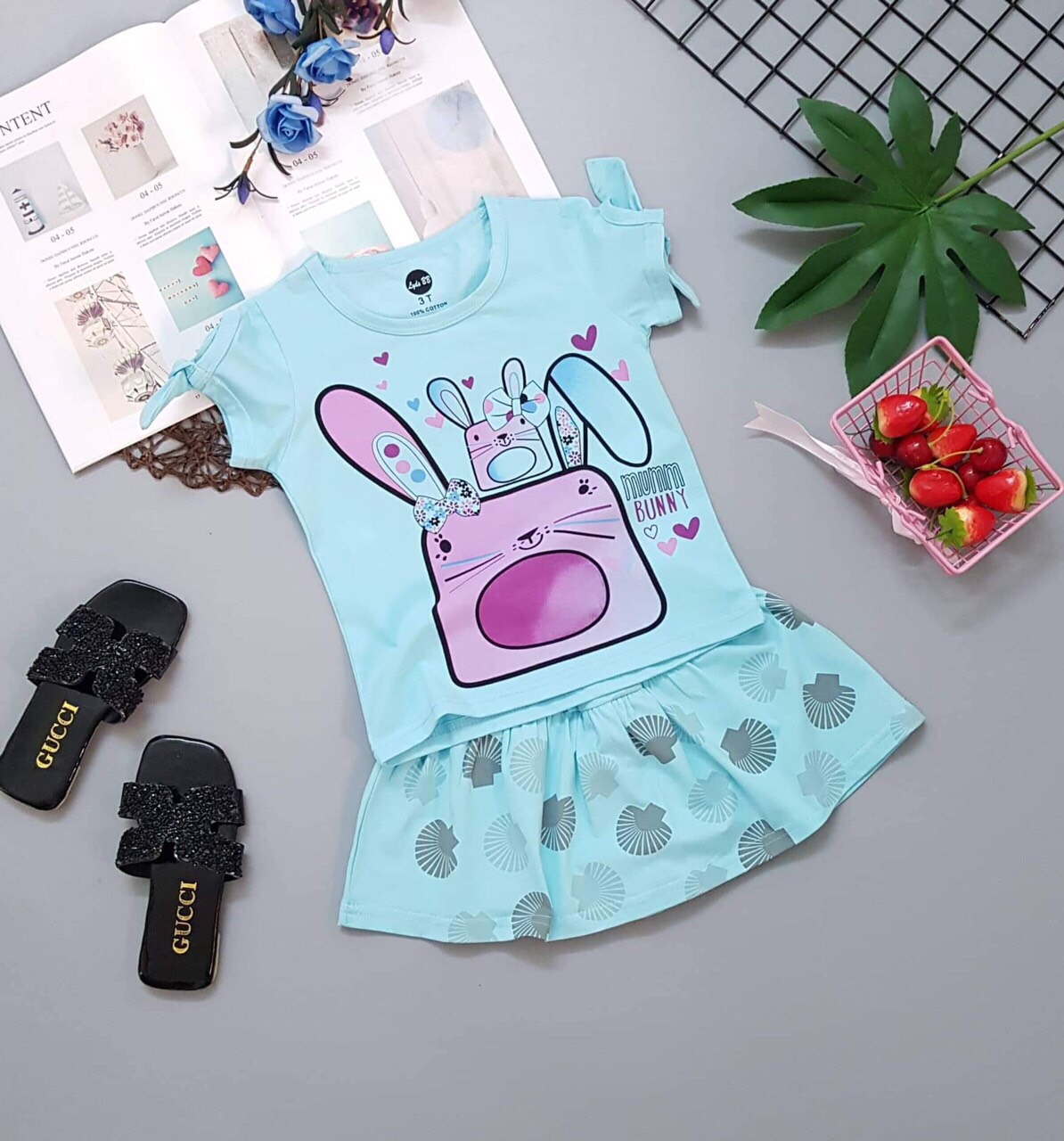 SÉT ÁO THUN HEO BUNNY PHỐI VÁY QUẦN