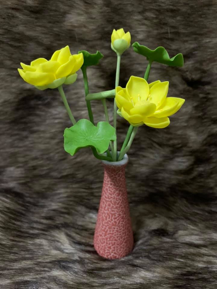 Bình hoa sen đất sét cổ cao hoa size mini L
