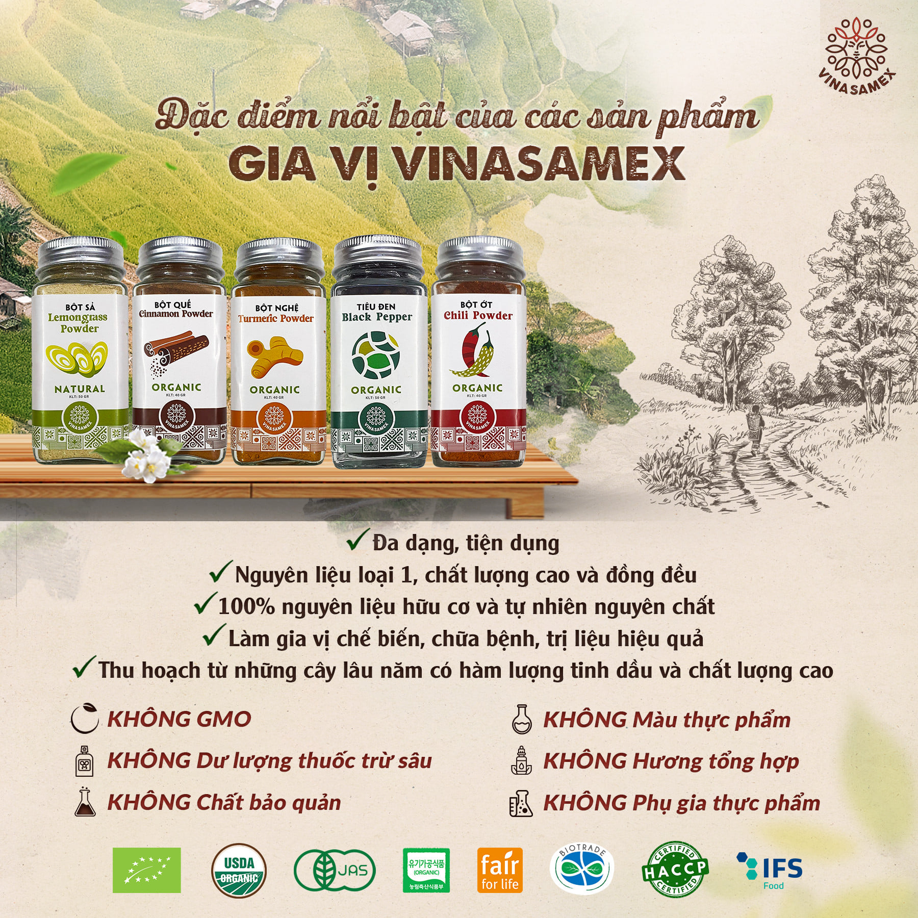 Bột gừng hữu cơ Vinasamex Organic Ginger Powder 40g