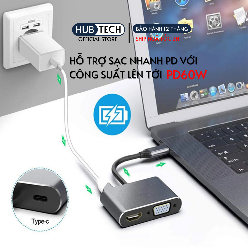 Hub usb type c to hdmi,cổng chuyển đổi type c,usb type c hub mac laptop Đt ra HDMI 4k ra 2 màn hình+audio 5in1