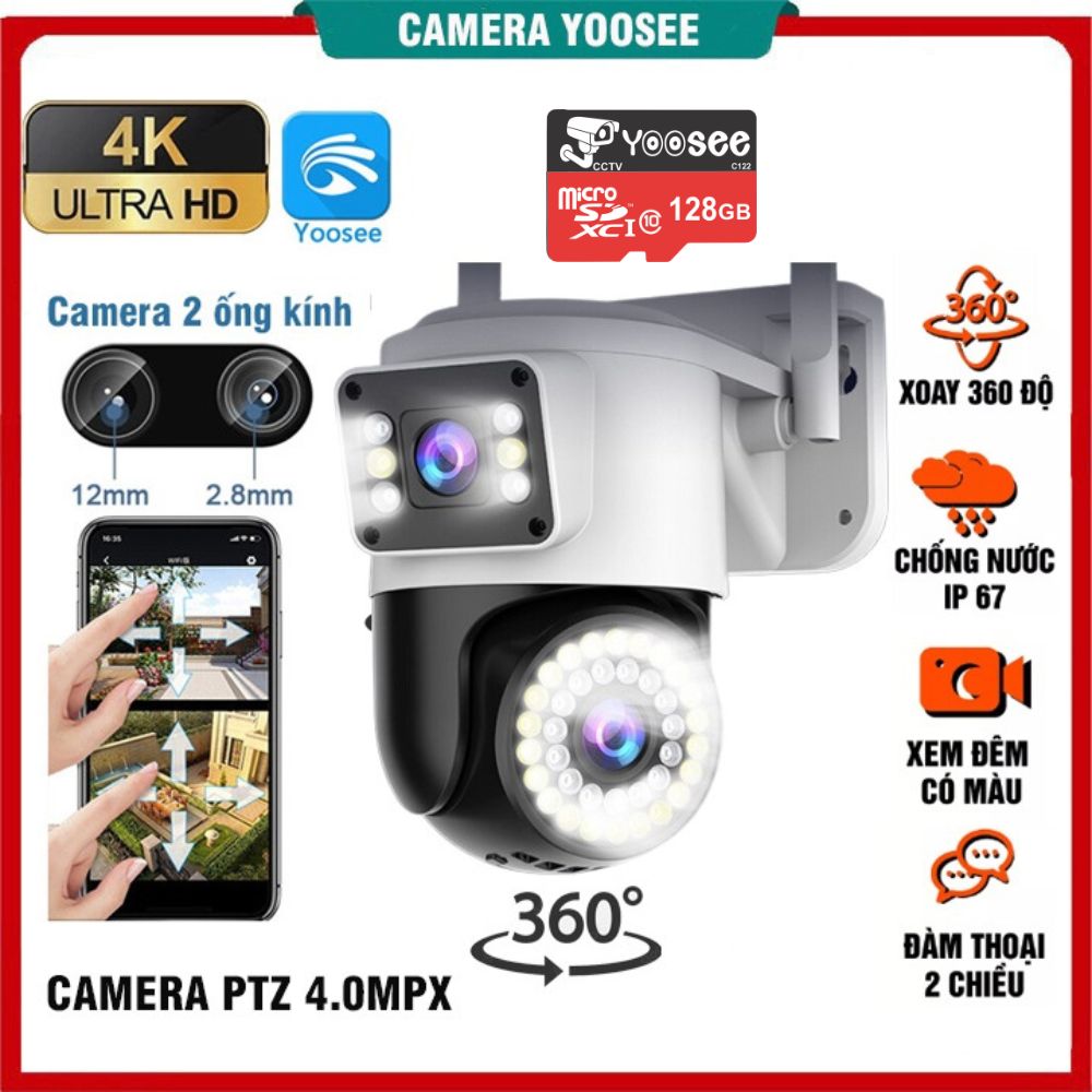 Camera Yoosee 2 Mắt PTZ Ngoài Trời Xoay 360 Độ 5.0Mpx Đàm Thoại 2 Chiều Cảnh Báo Chống Trộm, Chống Nước, Có Màu Ban Đêm, Góc Quay Rộng - Dung Lượng Tối Đa 128G - GKMarket Chính Hãng