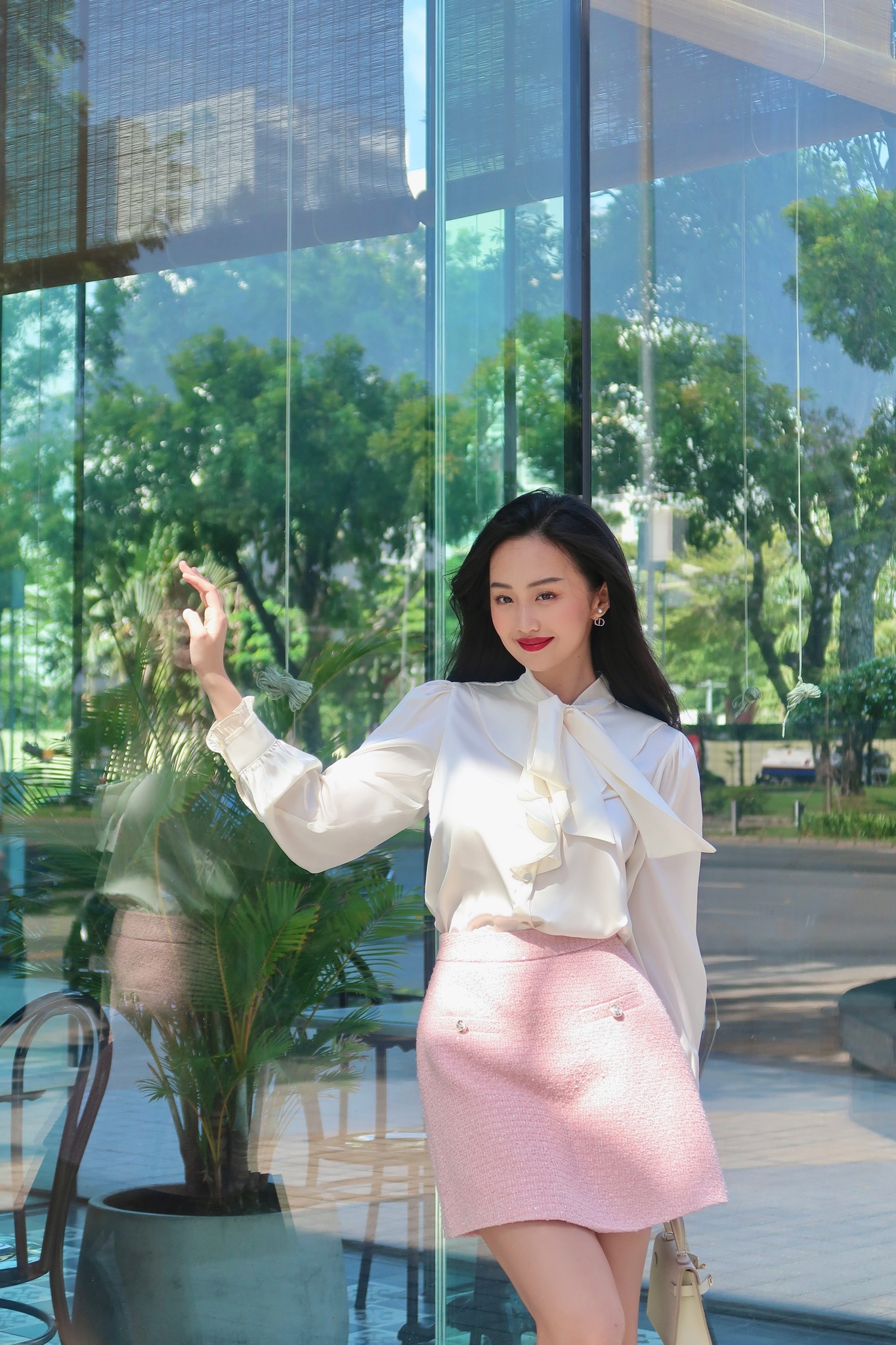 Áo sơ mi lụa cổ bèo buộc nơ HUONG BOUTIQUE BSSM22