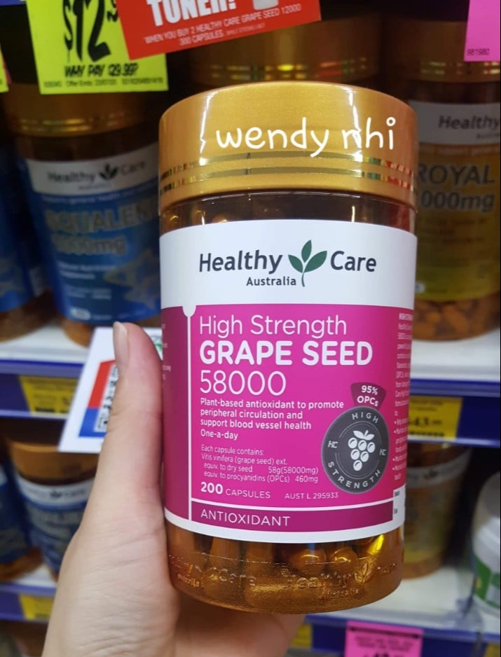 (Đủ bill) Tinh chất hạt nho Healthy Care Grape Seed 58000 _ 200v