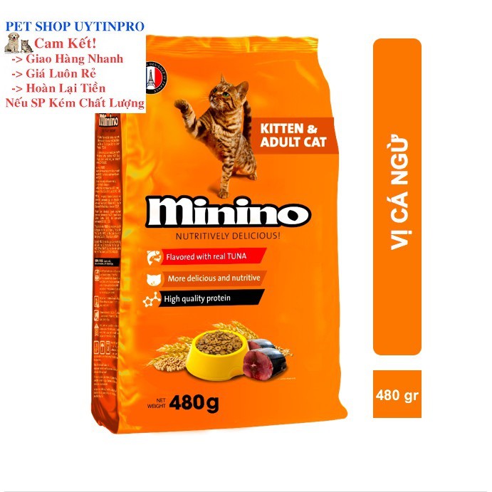 [Hoàn tiền 10%]  THỨC ĂN CHO MÈO Minino dạng hạt Gói 480g thương hiệu pháp - Pet shop Uytinpro