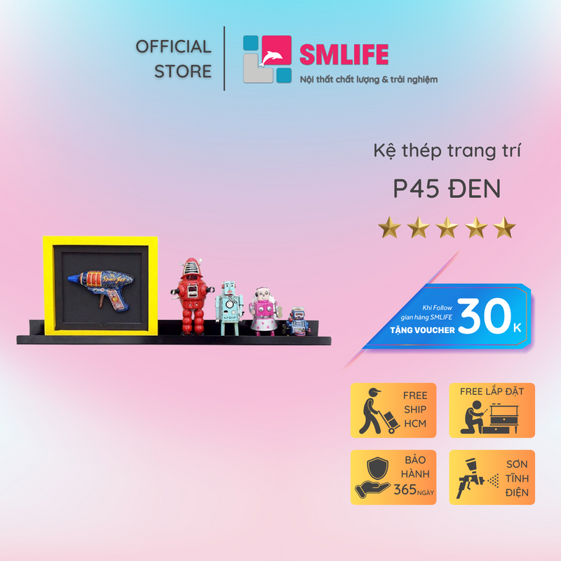 Kệ để tranh trang trí SMLIFE P45 - Kệ treo tường bằng thép dày 1,6mm - Sơn tĩnh điện màu Trắng/ Đen hiện đại - Tặng kèm bộ ốc vít và đầu bịt ốc
