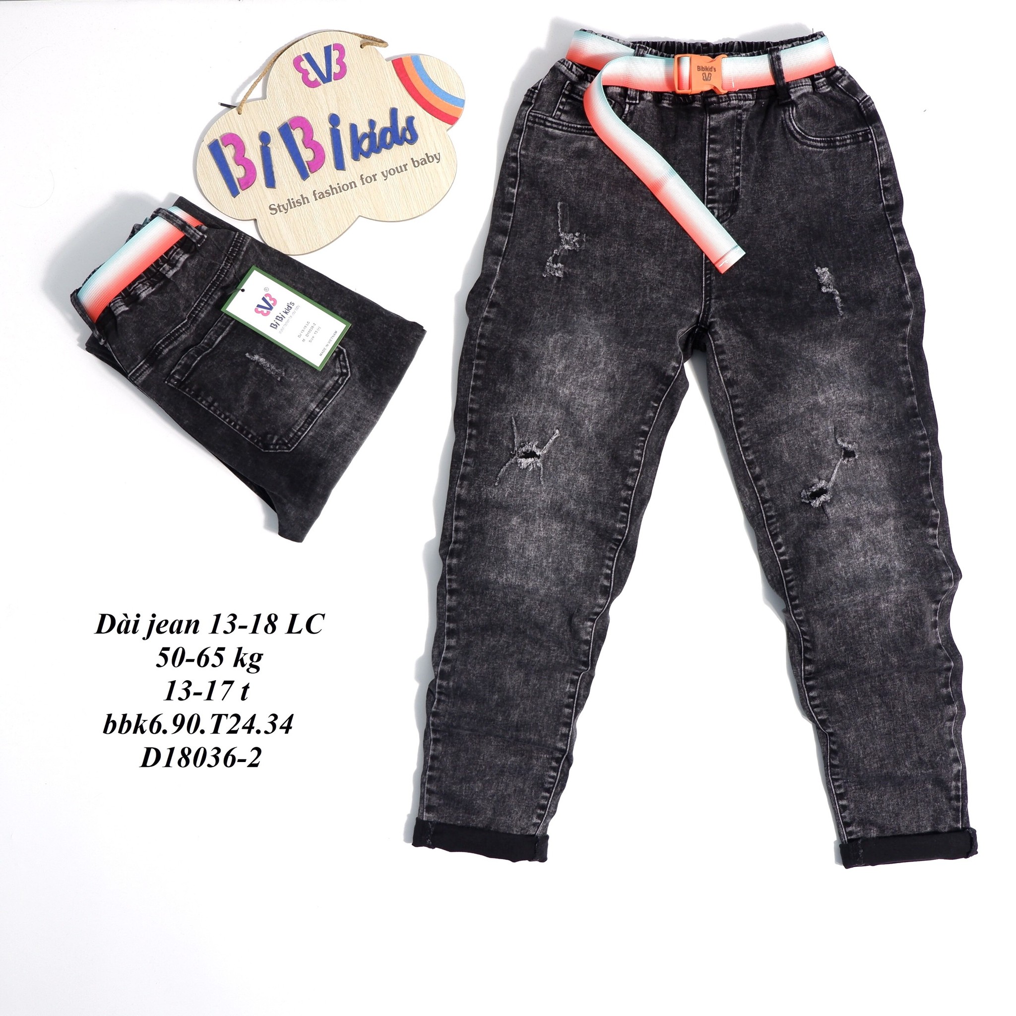 35-50kg-QUần jean Jogger bé trai hiệu BibiKids