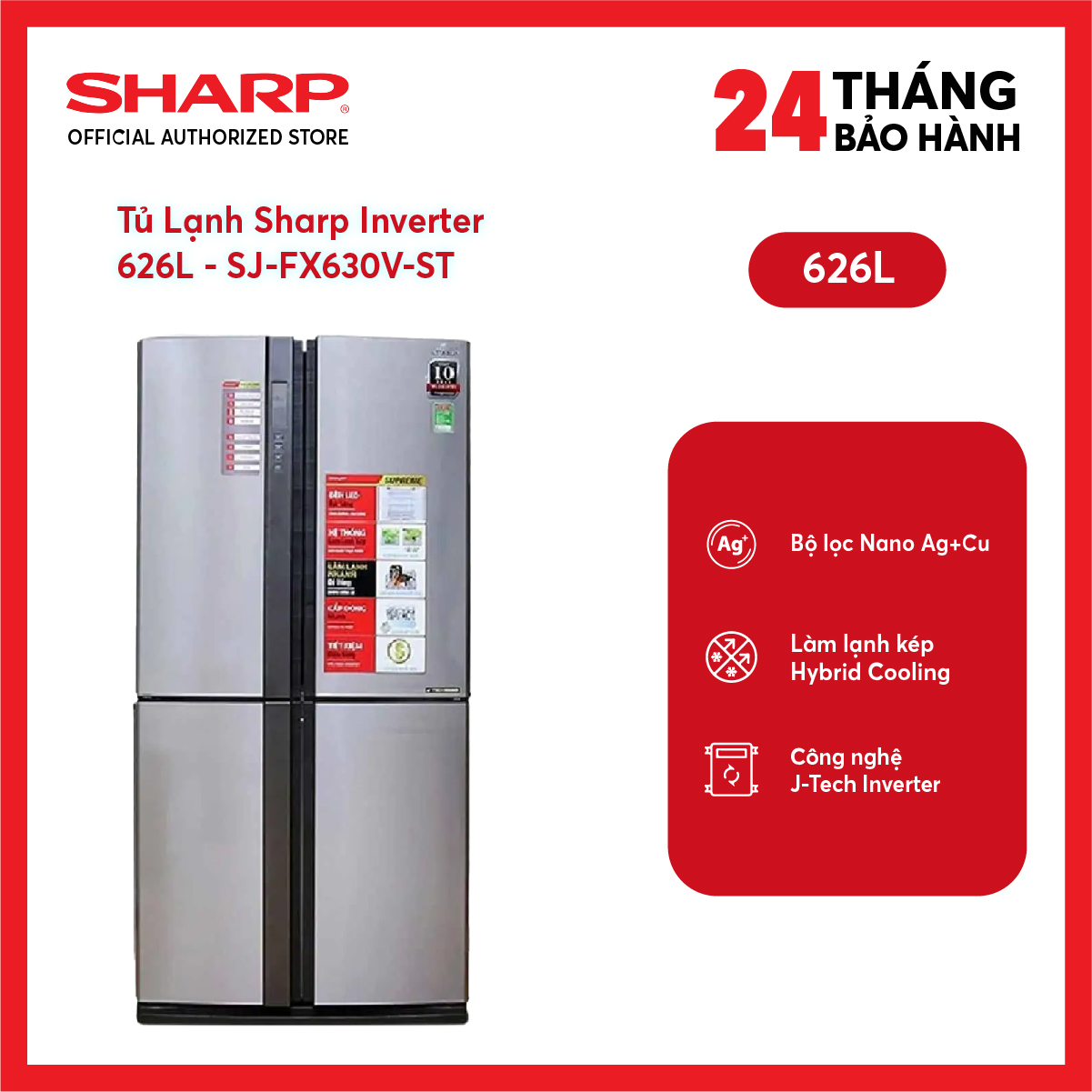 [MODEL 2026][FreeSHIP COD + Lắp Hà Nội] Tủ Lạnh Sharp Inverter 572 lít SJ-FX650V-SL