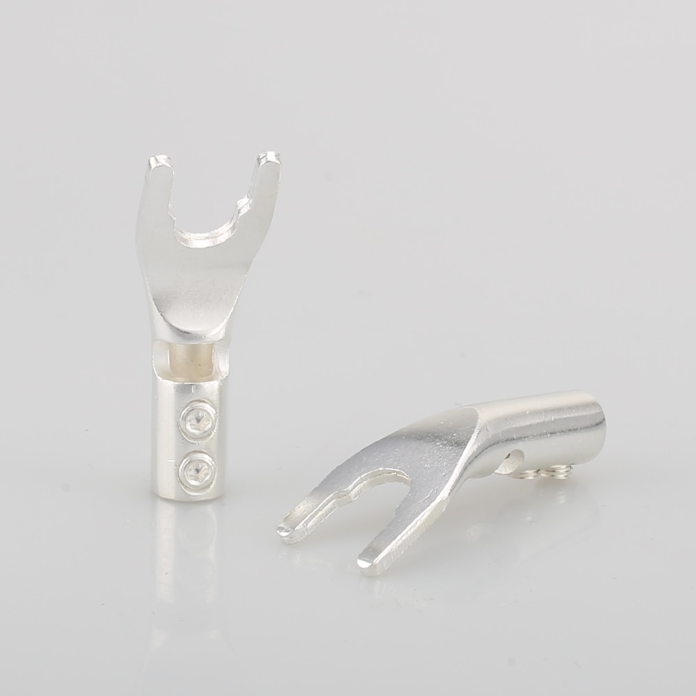 8xAudiocrast Pure copper Silver Plated Spade Plug Speaker Cable Wire Connector HiFi Fork Connector
