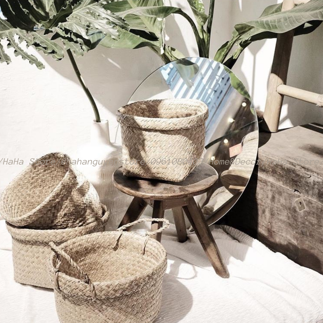 Thúng Cói Trồng Cây Giỏ Cói Decor GCD02-1