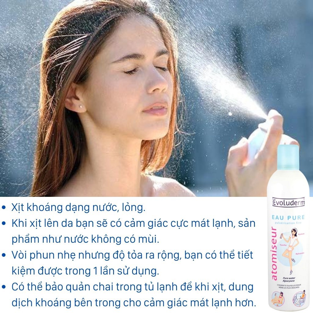 Xịt khoáng Evoluderm Pháp cấp ẩm làm dịu da 150ml