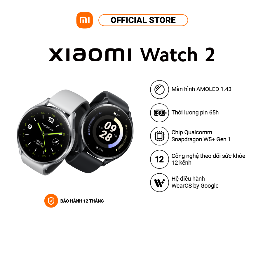 Đồng hồ thông minh Xiaomi Watch 2 | Màn hình AMOLED 1.43" |  12 Kênh theo dõi sức khỏe | HĐH WearOS | Wifi/BT/GPS/NFC