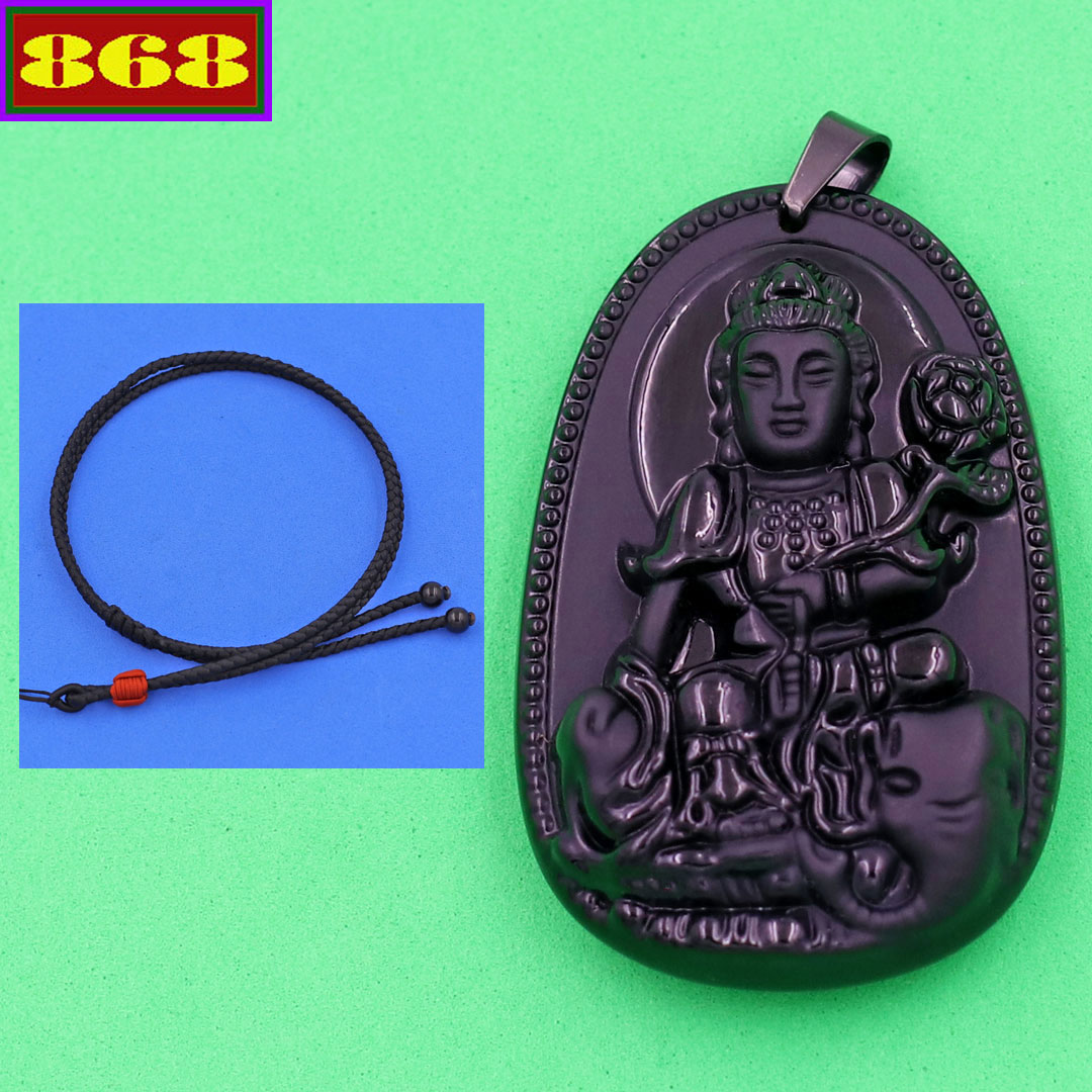 Vòng cổ dây dù đen phổ hiền bồ tát đá thạch anh đen 3.6 cm duetaeb6 - hộ mệnh tuổi thìn, tỵ