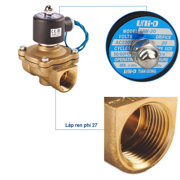 Van điện từ UniD phi 27 UW20 chính hãng