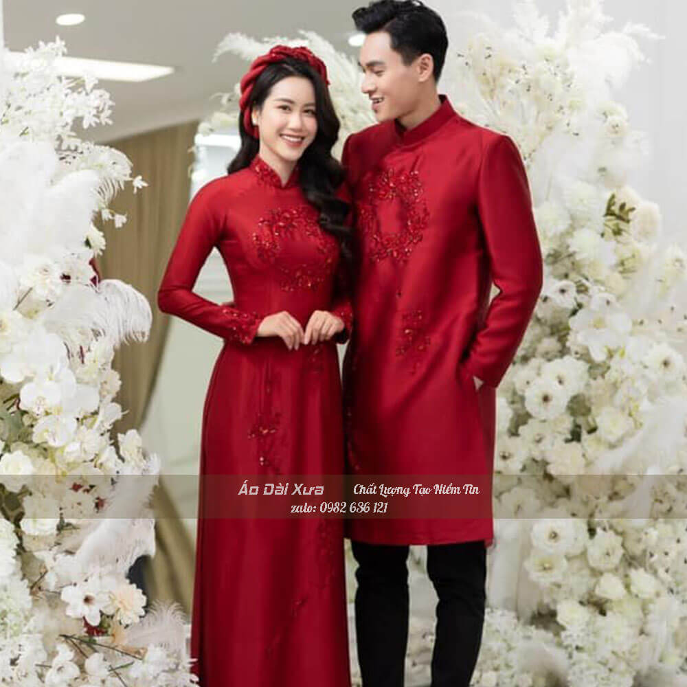 Áo Dài Cô Dâu Chú Dể Cặp Cưới Hỏi Truyền Thống LC02