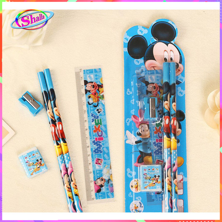 Set combo 4 món cho trẻ bút-thước-Gôm tẩy-chuốc cao cấp thời trang Shalla
