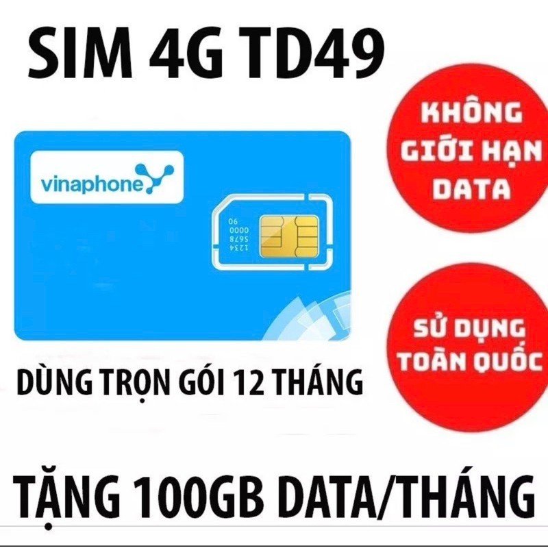 Sim 4g 12td49 vinaphone trọn gói 12 tháng không phải nạp tiền 100gb 1 tháng data tốc độ cao freeship - chưa kích hoạt