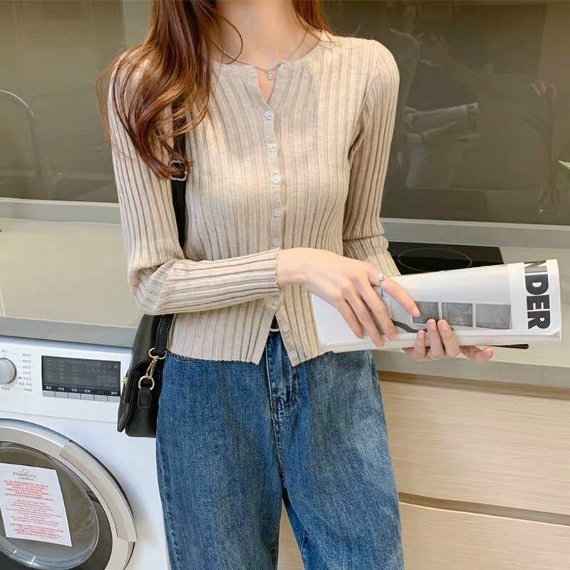 Áo thun len sọc  tay dài nút cài siêu đỉnh