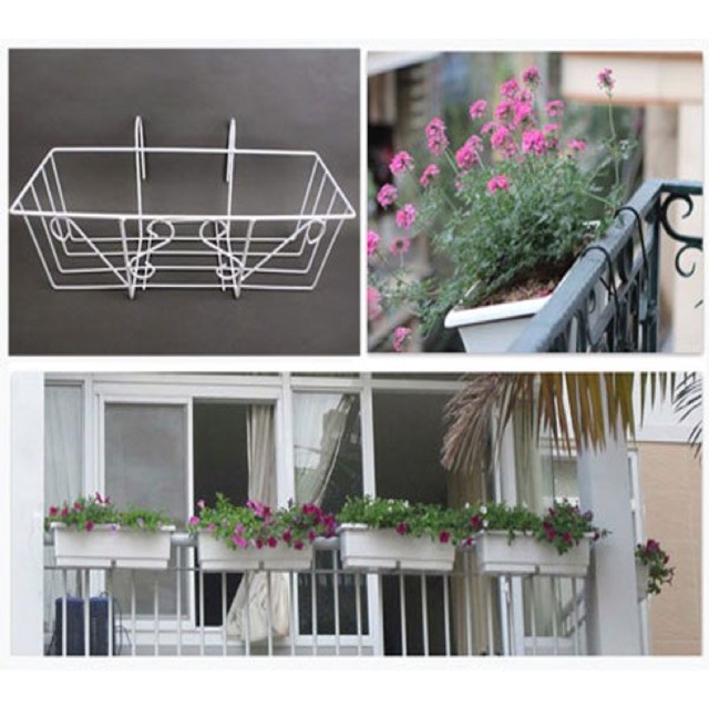 [HCM]Khung Kim Loại Màu Trắng Để Gắn Chậu Trồng Yây kích thước 48cm x 20cm x 16cm màu trắng