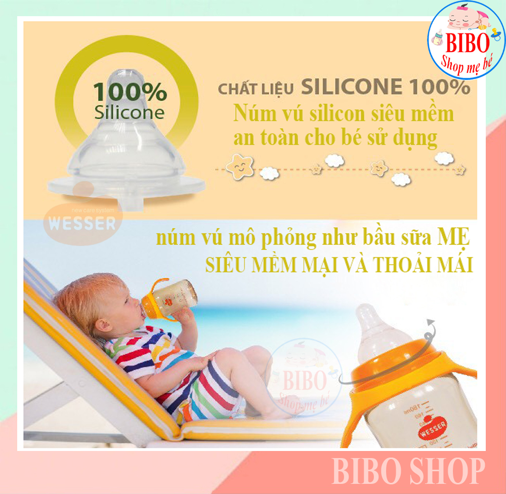 Bình sữa Wesser cổ rộng 180ML/260ML Nhựa PP an toàn cho bé