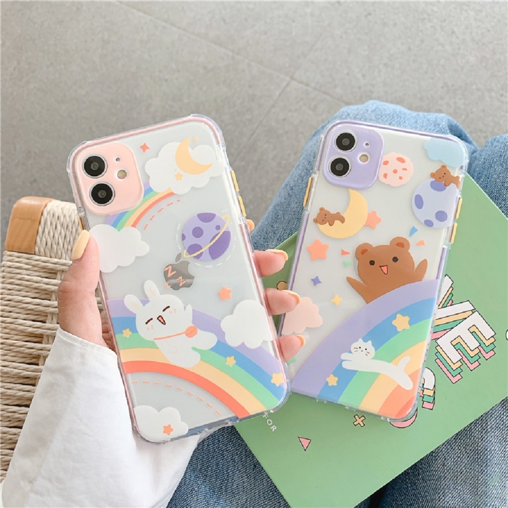 Ốp Lưng Iphone ⚡ Ốp Iphone Gấu Thỏ Vũ Trụ Viền Màu ⚡ iPhone 6/6s/6plus/7/8/7plus/8plus/x/xs/xs max/11/11promax