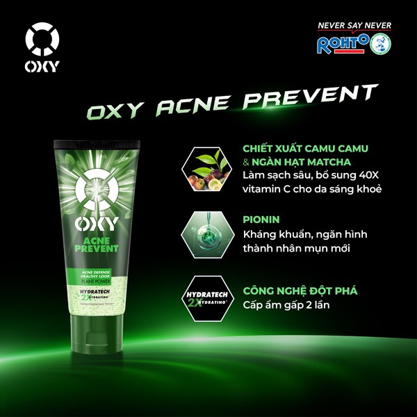 Gel rửa mặt oxy acne prevent ngừa mụn, da sáng khoẻ 100g