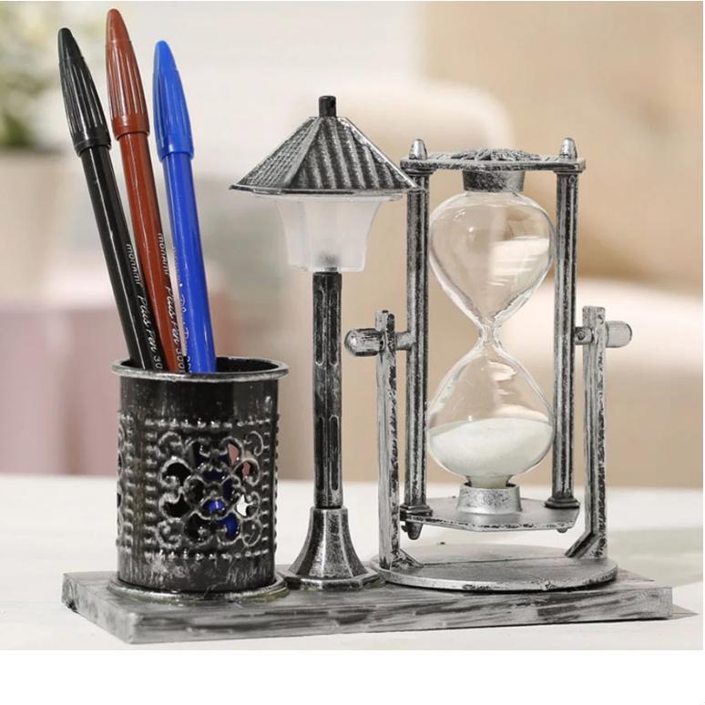 Đồng hồ cát kèm ống đựng bút có đèn phát sáng thông minh phong cách cổ điển mã ĐHC105 - vật dụng trang trí, quà tặng ý nghĩa