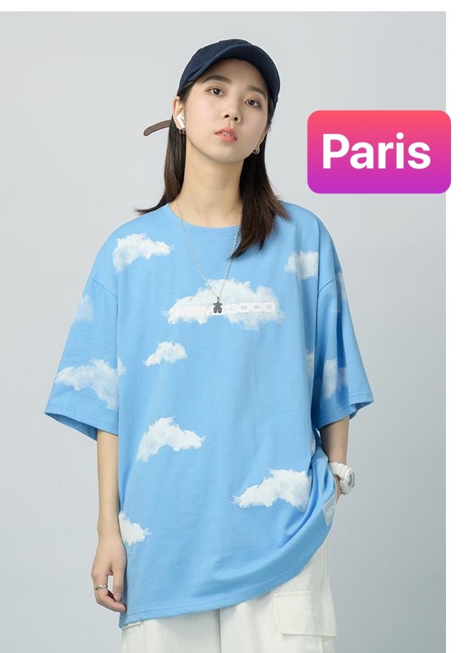 ÁO THUN NỮ NAM UNISEX XANH NGỰA MÂY TRỜI PHONG CÁCH HÀN QUỐC HIỆN ĐẠI FORM PHOM RỘNG TAY LỠ VẢI DÀY MỊN - PARIS FASHION
