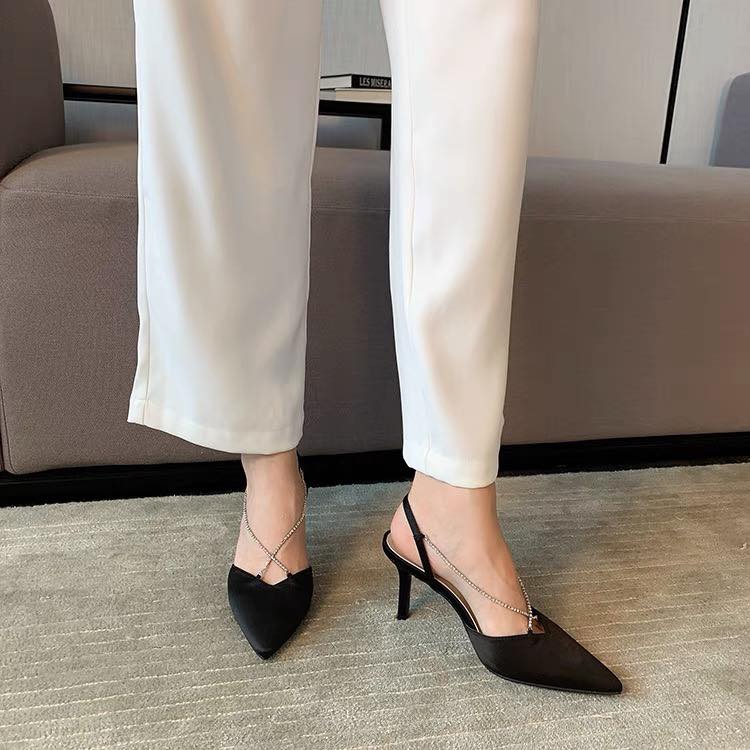 Slingback Mũi Nhọn Dây Đá Chéo Lấp Lánh 2cm và 7cm G54