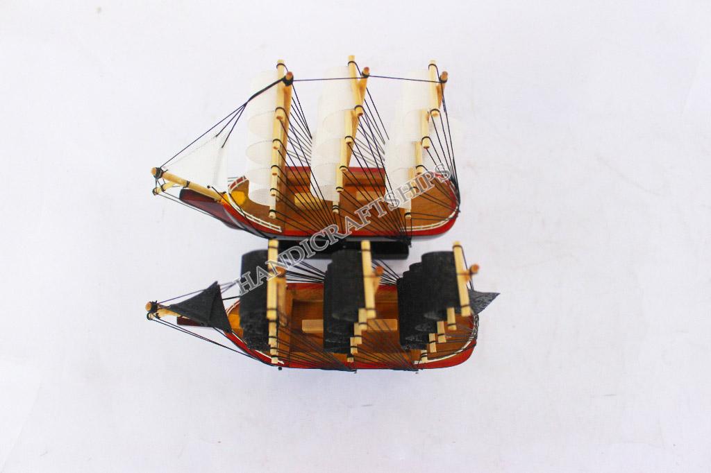 Combo 2 thuyền gỗ trang trí PHONG THỦY màu đen & trắng (Dài: 20cm)