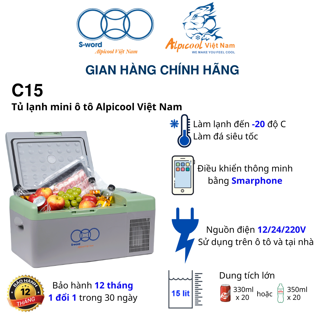 Tủ lạnh mini ô tô Alpicool Việt Nam C15 (15 lít) - Chính hãng