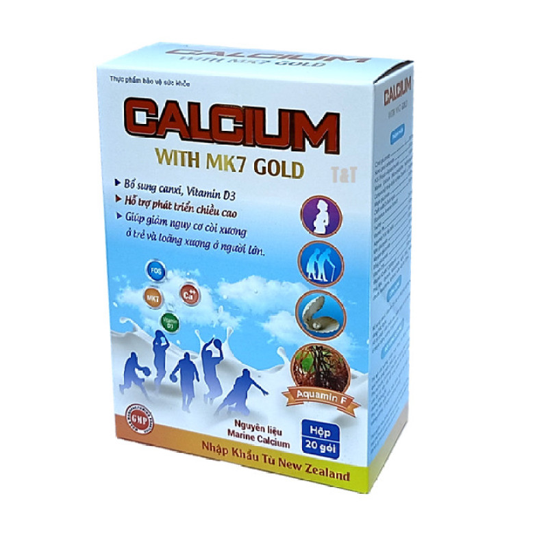 Canxi sữa tăng chiều cao cho bé, chắc khỏe xương cho bé từ 6 tháng tuổi Calcium With MK7 Gold - Hộp 20 gói