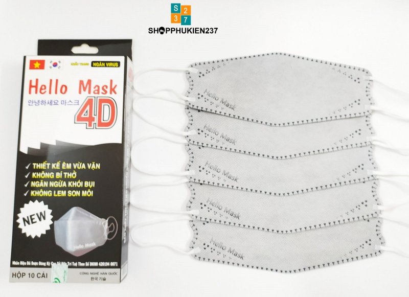 [HCM]Hộp 10 Cái Xám - Khẩu Trang Hello Mask 4D form đẹp dễ sử dụng