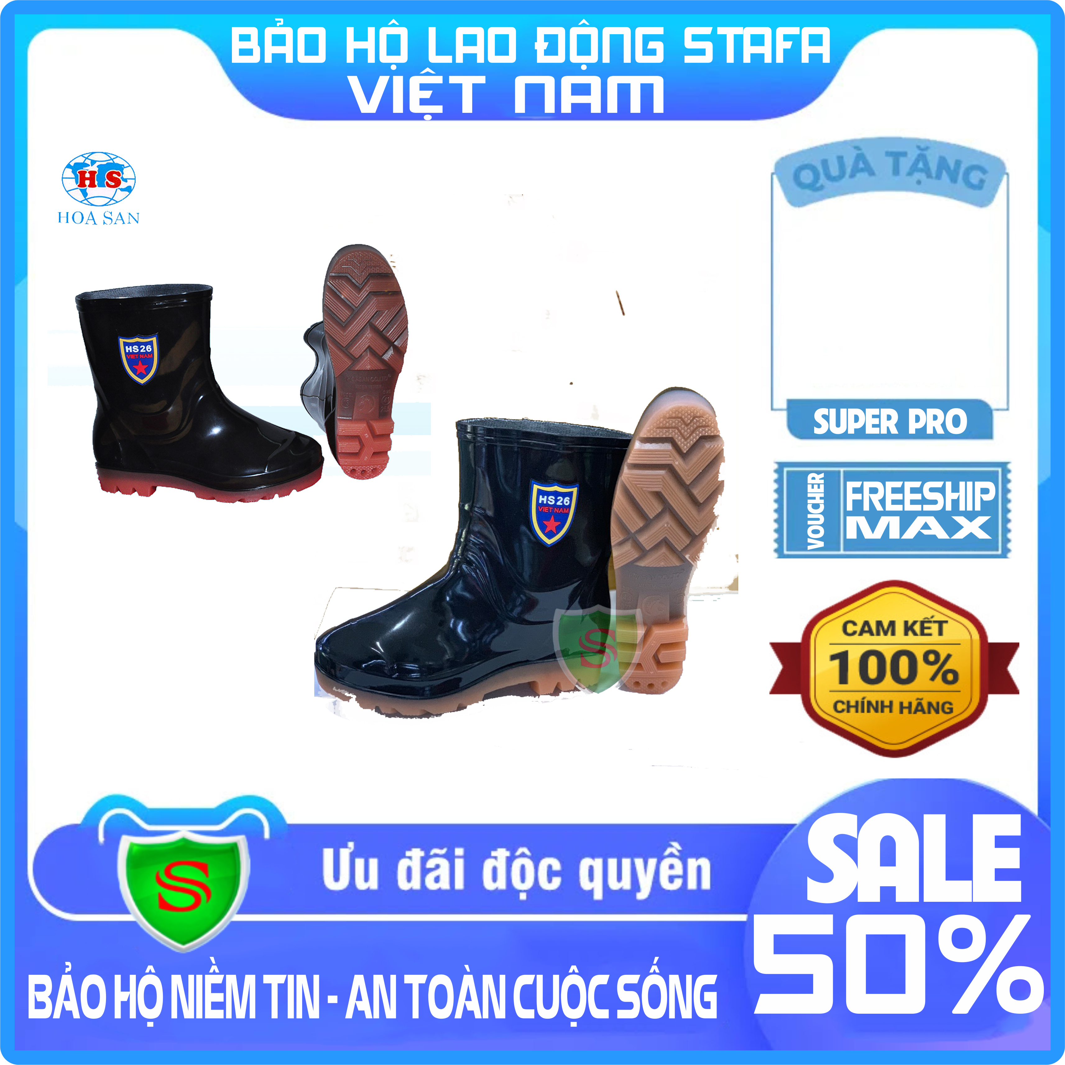 - ủng nam hoa san thấp cổ đen khói, ủng bảo hộ lao động nam thấp cổ hs13-khói