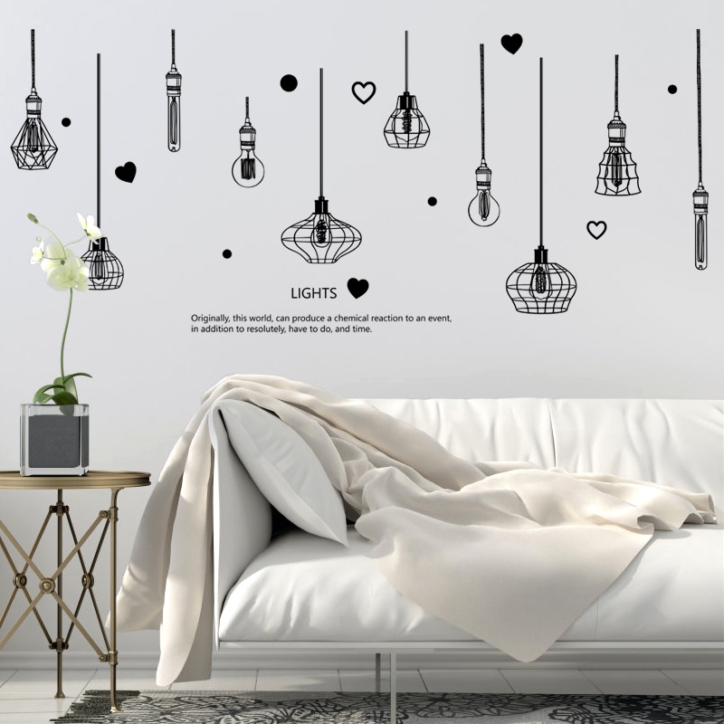 DECAL DÁN TƯỜNG CHÙM ĐÈN LIGHT TRẮNG ĐEN