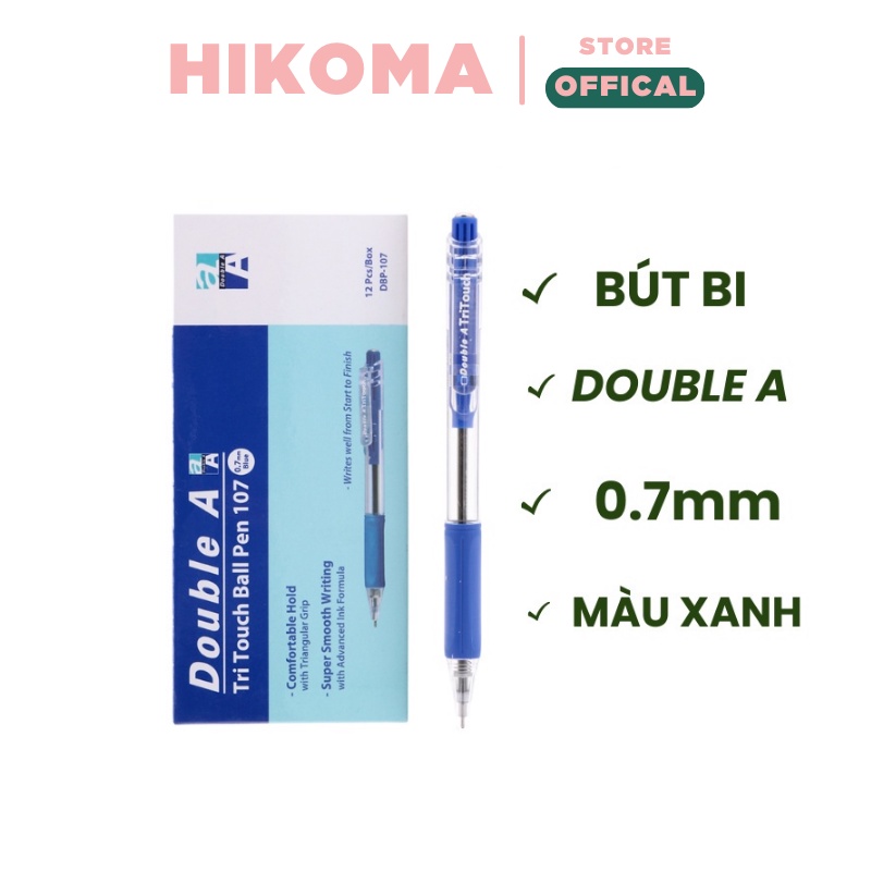 Bút bi xanh double a tritouch ngòi 0,7mm - bút bi mực xanh văn phòng phẩm - hikoma store