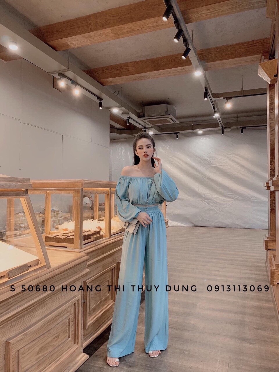 Set bộ nữ áo bẹt vai tay dài quần ống suông #setboaobetvaiongsuong