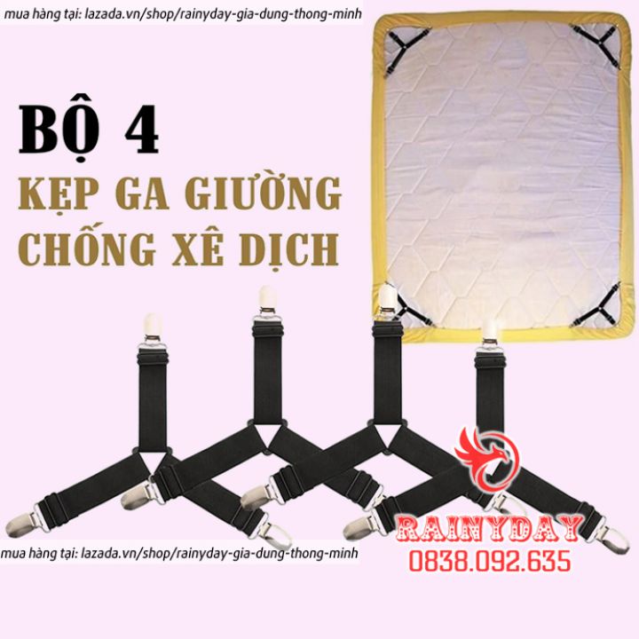 Dây kẹp ga giường cố định drap trải nệm giữ chống xê dịch tụt góc - Bộ 4