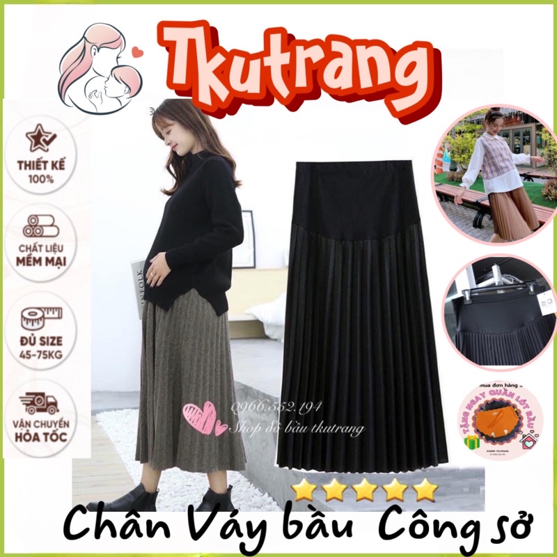 Chân váy bầu midi xếp ly lụa gân Thượng Hải - CV03