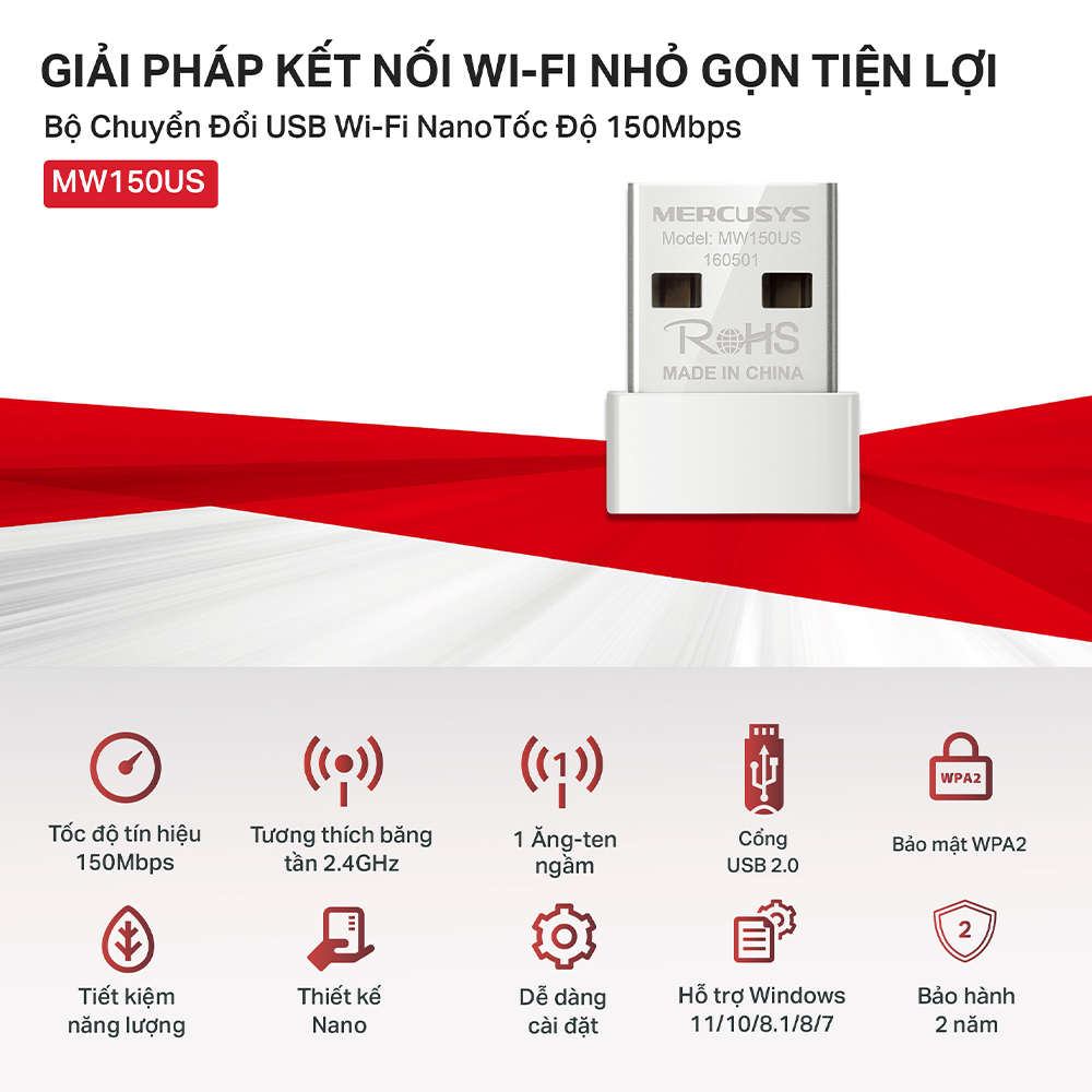 Bộ Chuyển Đổi USB Wifi Nano Mercusys MW150US N150