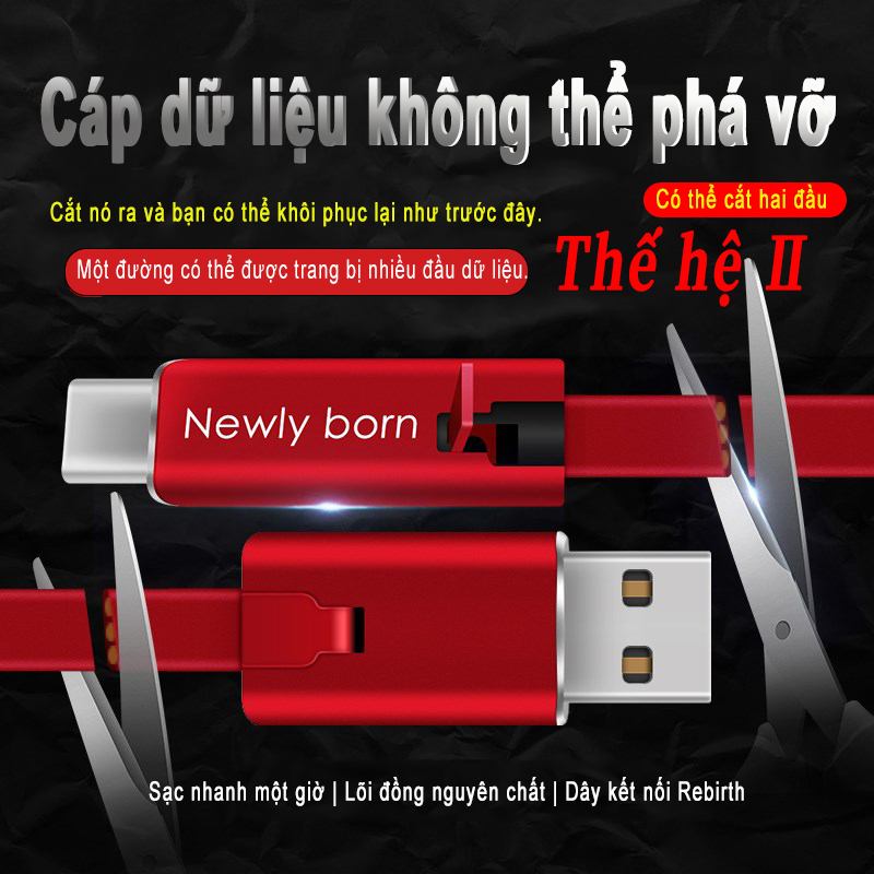 Cáp dữ liệu điện thoại sạc nhanh 1.5m 4A có thể cắt, thích hợp cho Apple, Android, type-c, cho món quà Giáng sinh