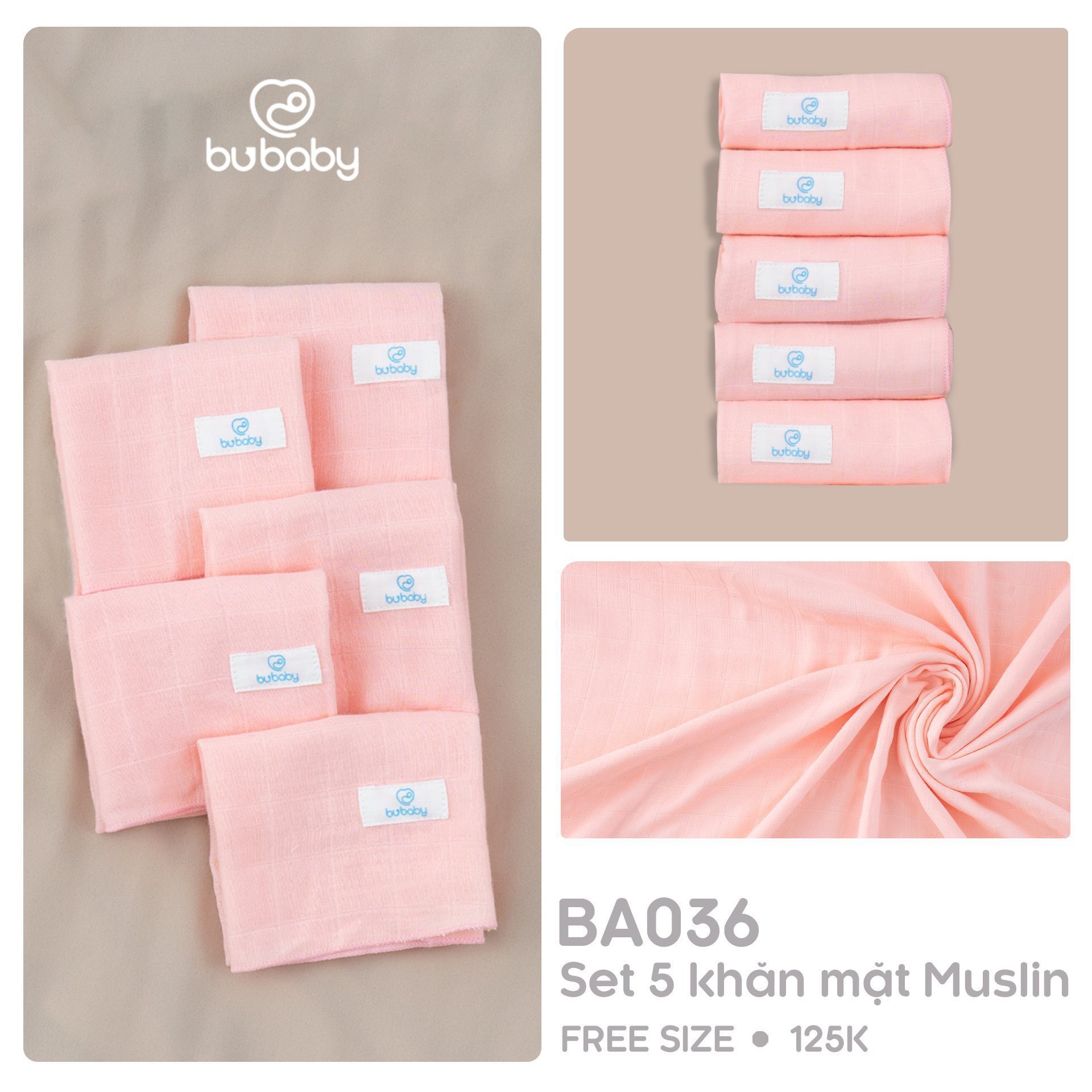 Set 5 khăn mặt Muslin trẻ em Bu