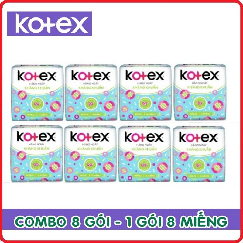 Lốc 8 gói băng vệ sinh Kotex hàng ngày kháng khuẩn gói 8 miếng cam kết hàng đúng mô tả chất lượng đảm bảo an toàn đến sức khỏe người sử dụng cao cấp