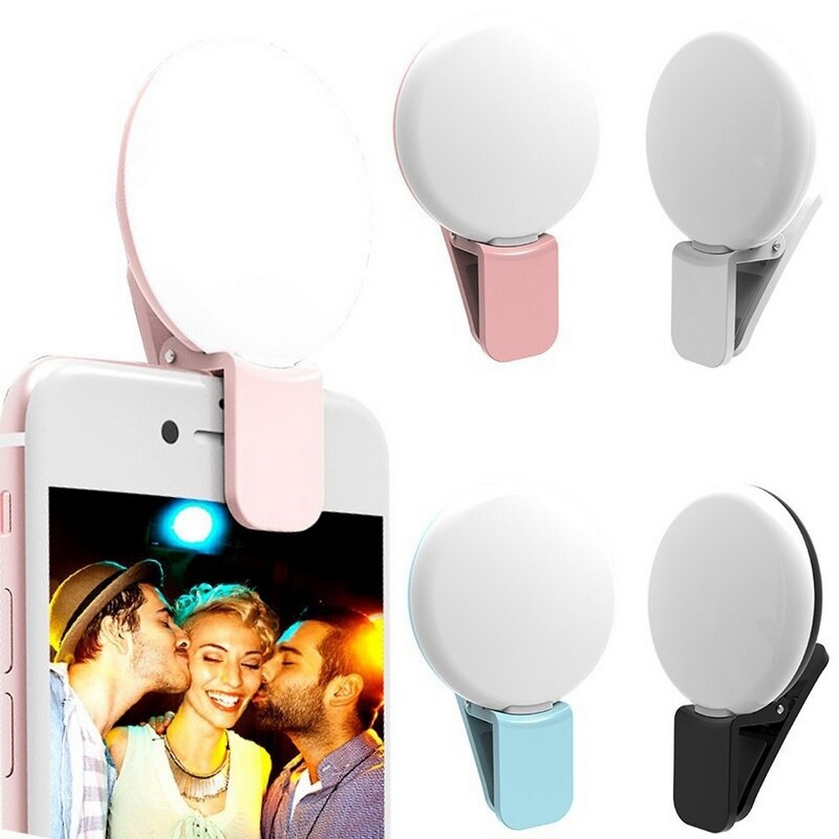 Đèn led hỗ trợ chụp ảnh selfie kẹp điện thoại dùng pin sạc 3 chế độ sáng