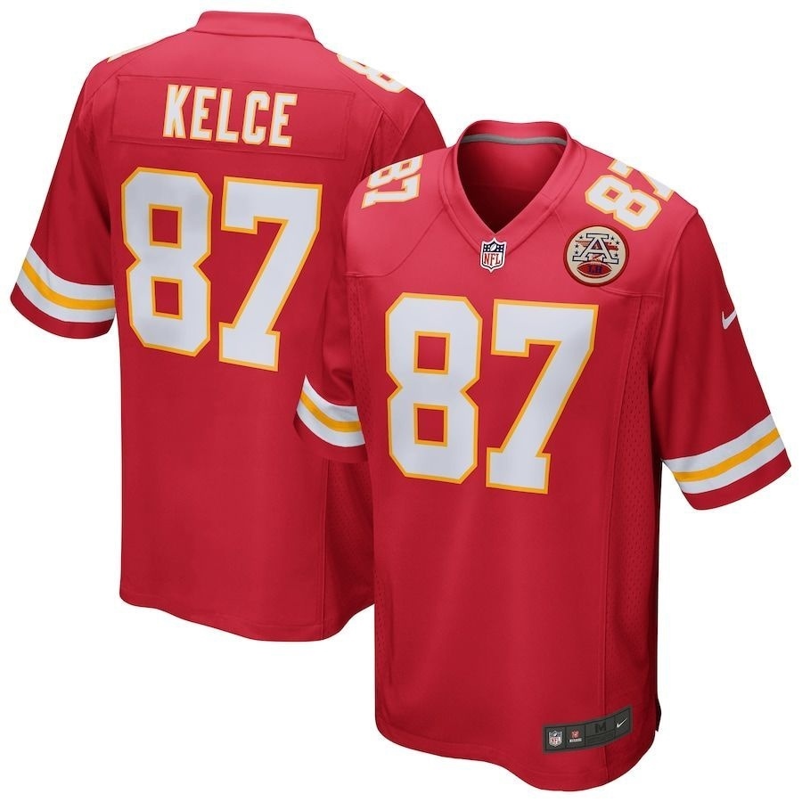NFL Jersey Sportswear Men's Clothing Kansas City Chiefs Travis Kelce Shield Collar Short Sleeve Shirt