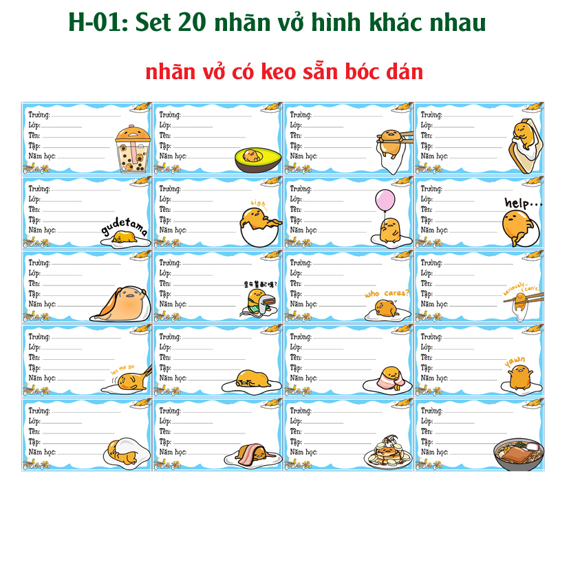 Nhãn vở gudetama- trứng lười - nhãn dán meme gudetama- trứng lười