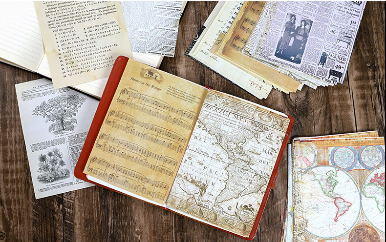 Set 30 tờ giấy nền trang trí sổ phong cách retro