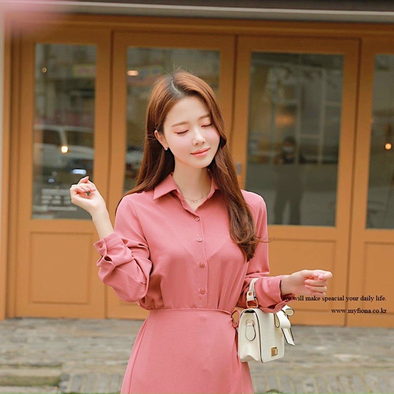 Đầm hồng ruốc đắp tà form dài